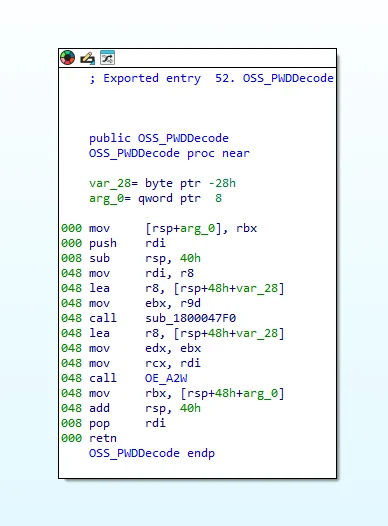 OSS_PWDDecode 函数的反汇编代码