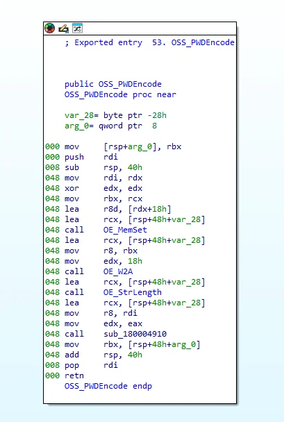 OSS_PWDEncode 函数的反汇编代码